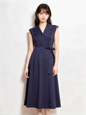 MISCH MASCH Navy Tailored Collar Flare Dress | YKK Zip |Japanese Brand |No Belt